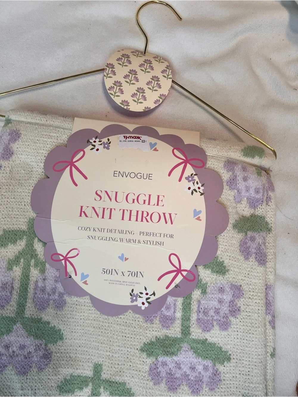Envogue Lavender Floral Knit Throw